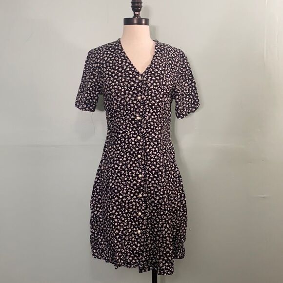 Vintage Ellen Ashley Black Floral Button Down Dress - Picture 1 of 4